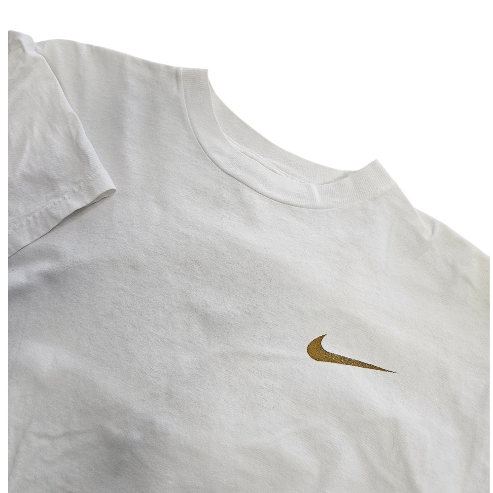 VTG 80S Nike T Shirt  Mens Size L White Gold Swoosh Just Do It Logo Made USA